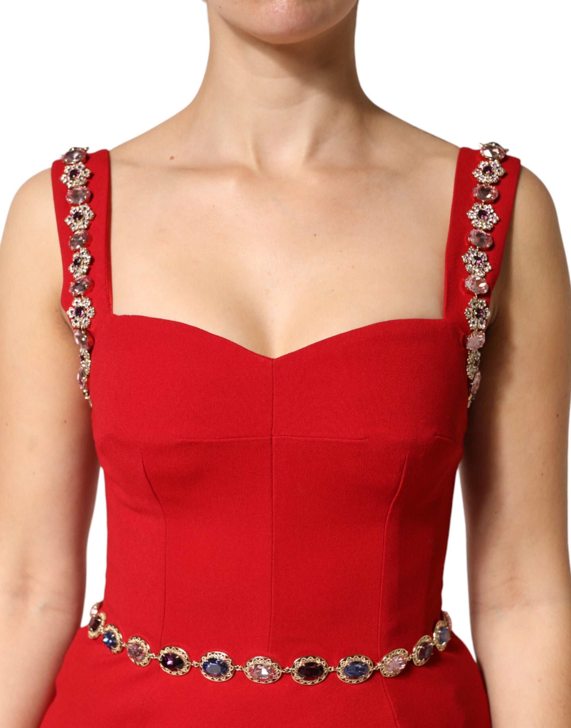 Red embellished sheath mermaid gown dress