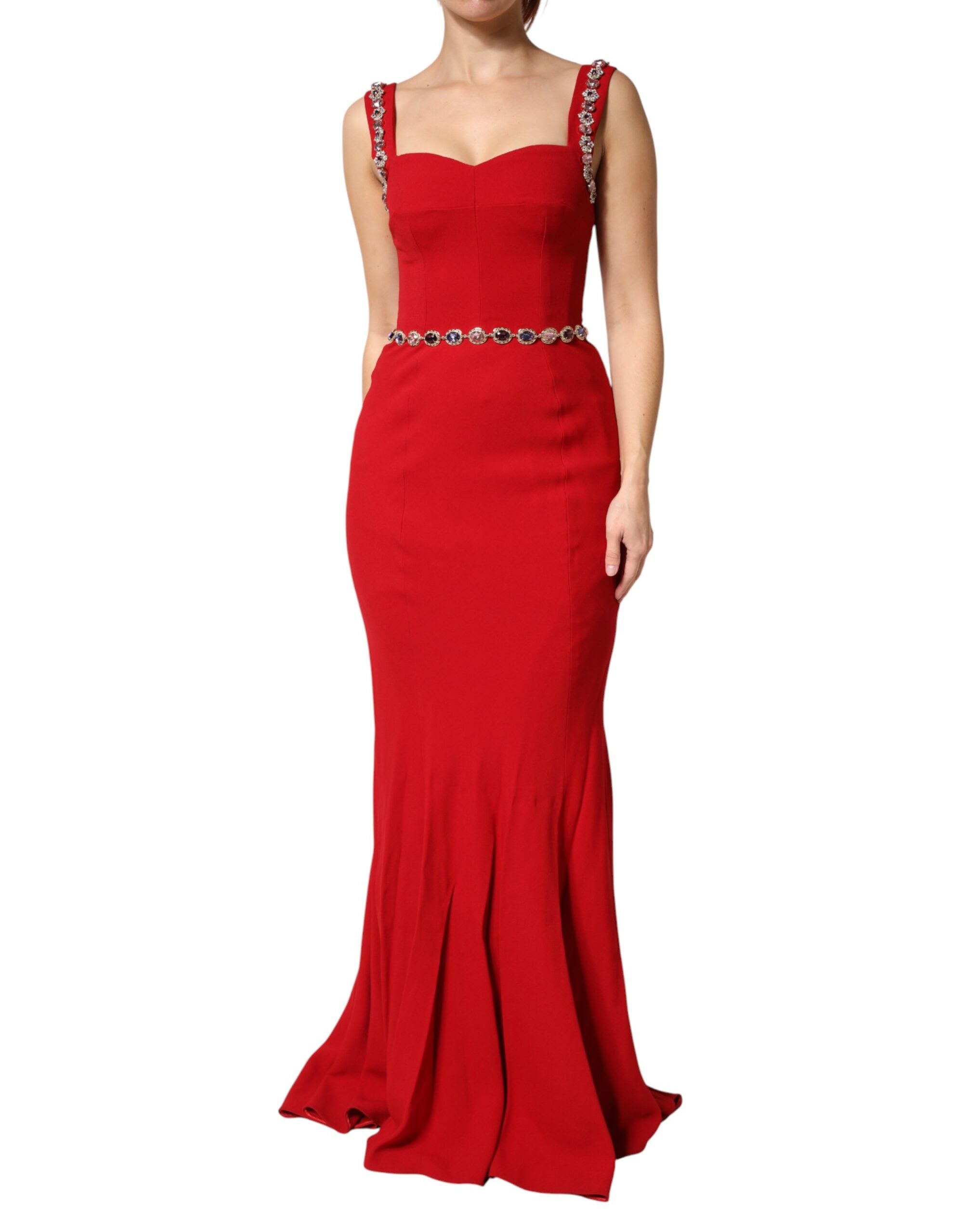 Elegant red evening dress with sequin embellishments