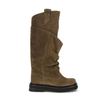 The Attico brown suede La Passeggiata boots draped square toe luxury