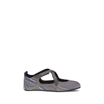 Front view of The Attico Gray Nomad mesh ballet flats with crisscross straps for women