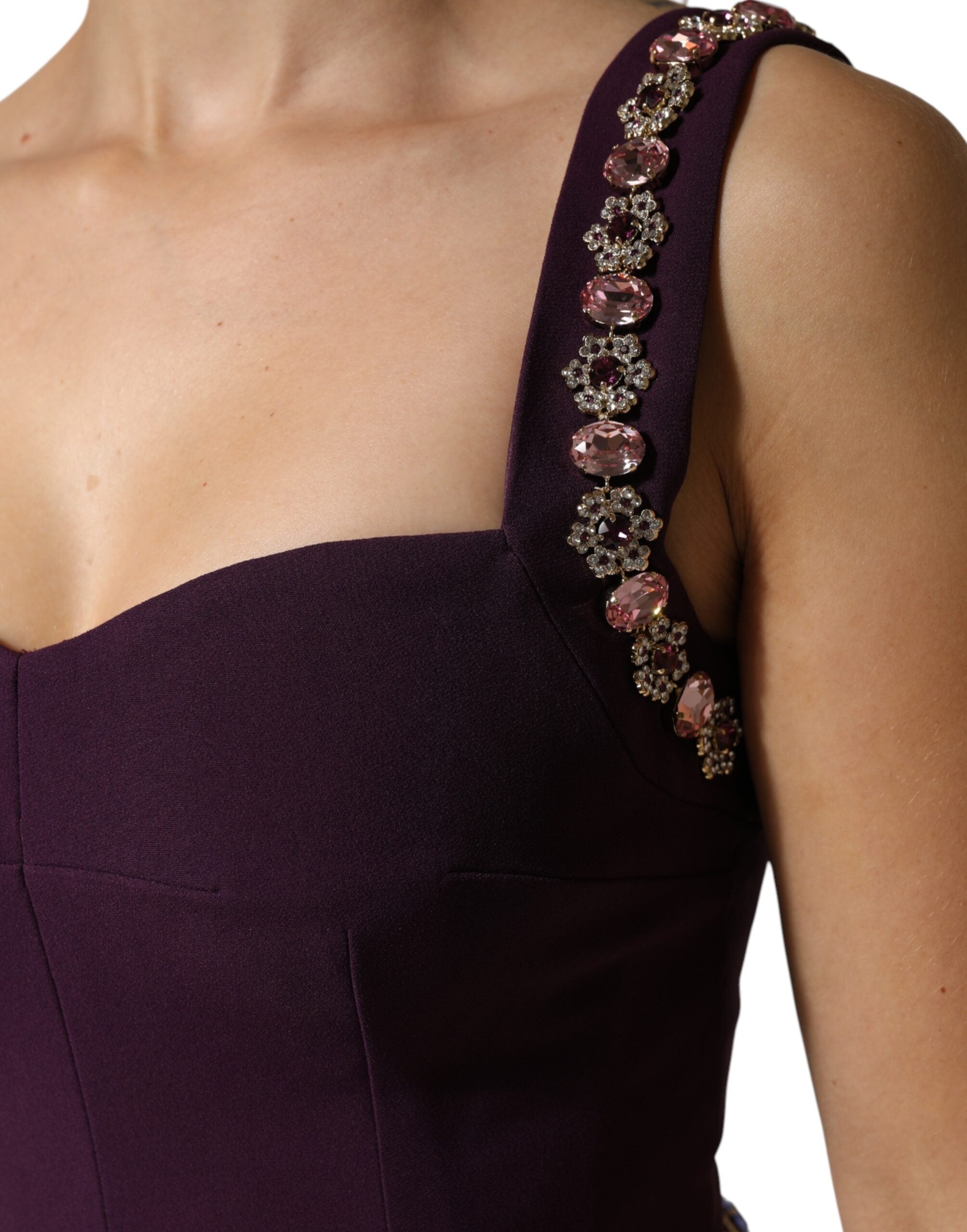 Elegant violet evening dress with embellishments