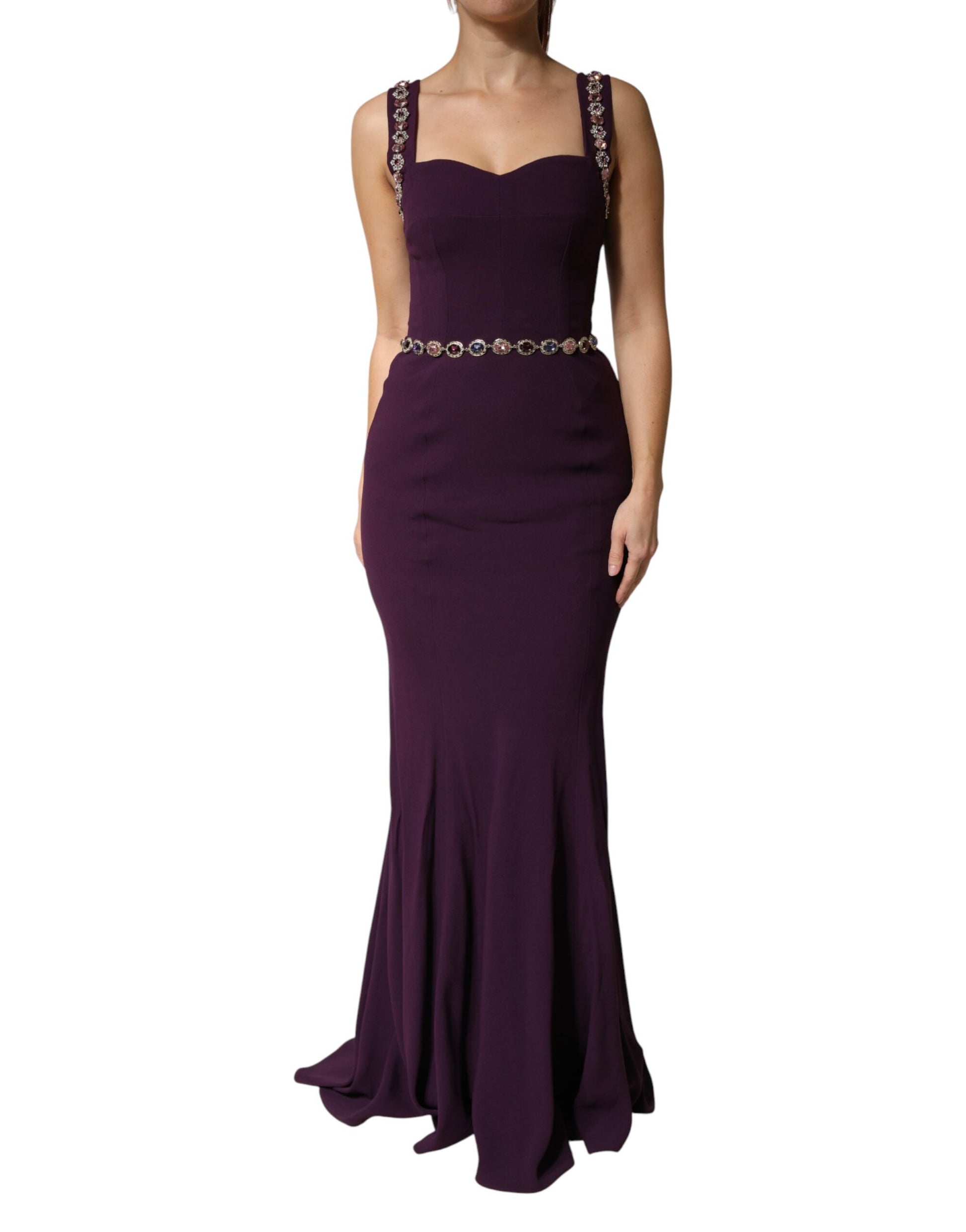 Elegant violet evening dress with embellishments
