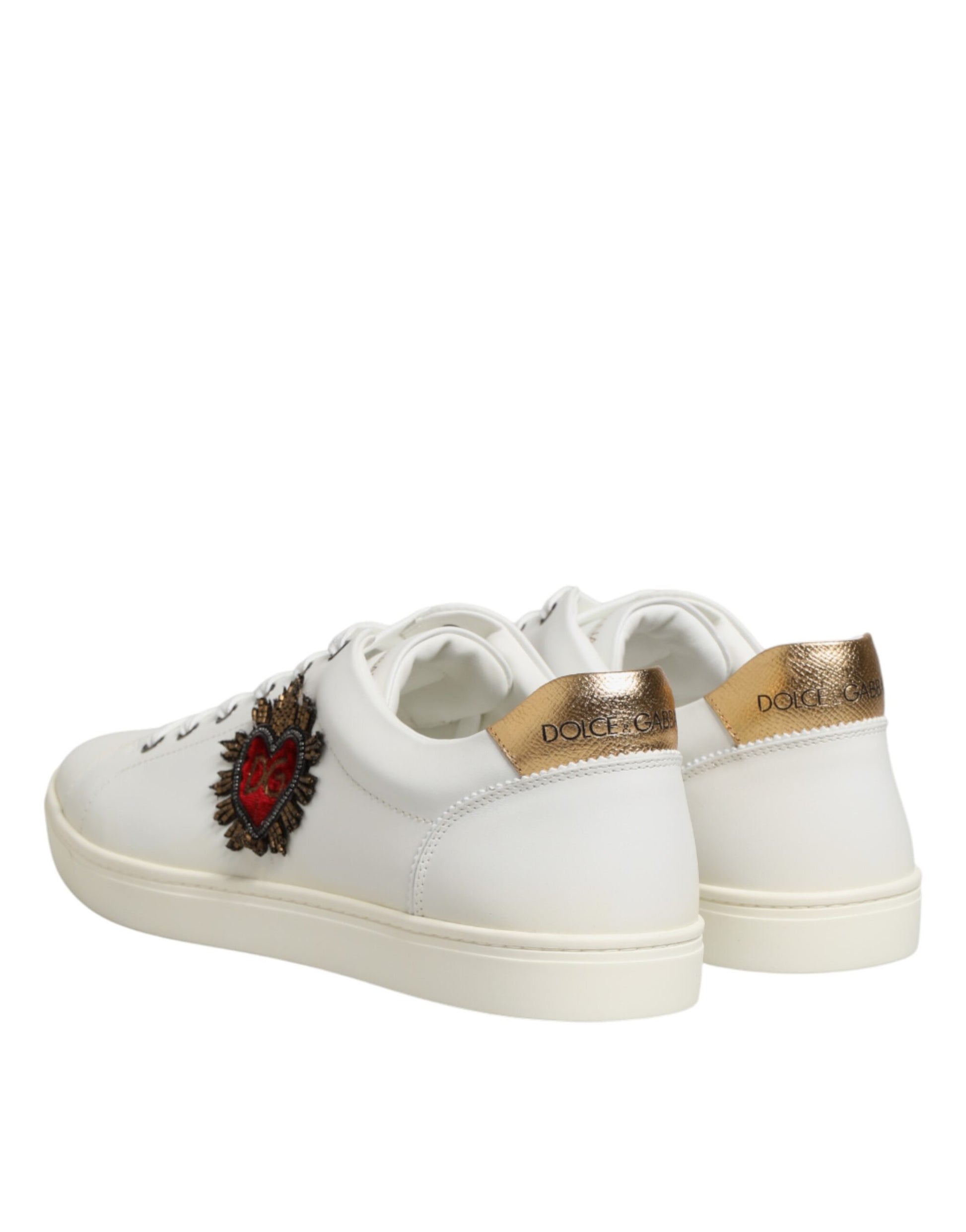 Back view of white heart embellished sneakers shoes by KILAUE

